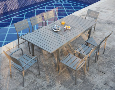 Table à manger extensible + 8 chaises aluminium CUZCO