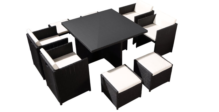 Salon jardin Encastrable 4 Fauteuils 4 Poufs noir Salon jardin Encastrable 4 Fauteuils 4 Poufs noir