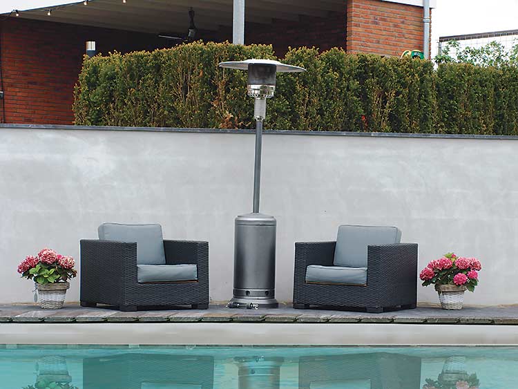 Chauffage de terrasse mobile idéal pour usage extérieur et abords de piscine